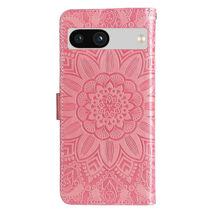 Google Pixel 7a Sunflower Embossed Leather Wallet Phone Case with Kickstand and Card Holder