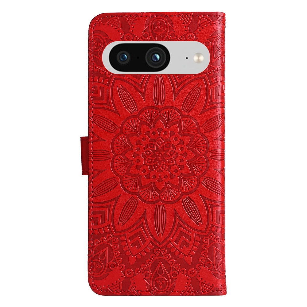 Google Pixel 8 Sunflower Embossed Leather Wallet Phone Case with Kickstand and Card Holder