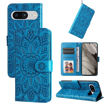 Google Pixel 8 Sunflower Embossed Leather Wallet Phone Case with Kickstand and Card Holder