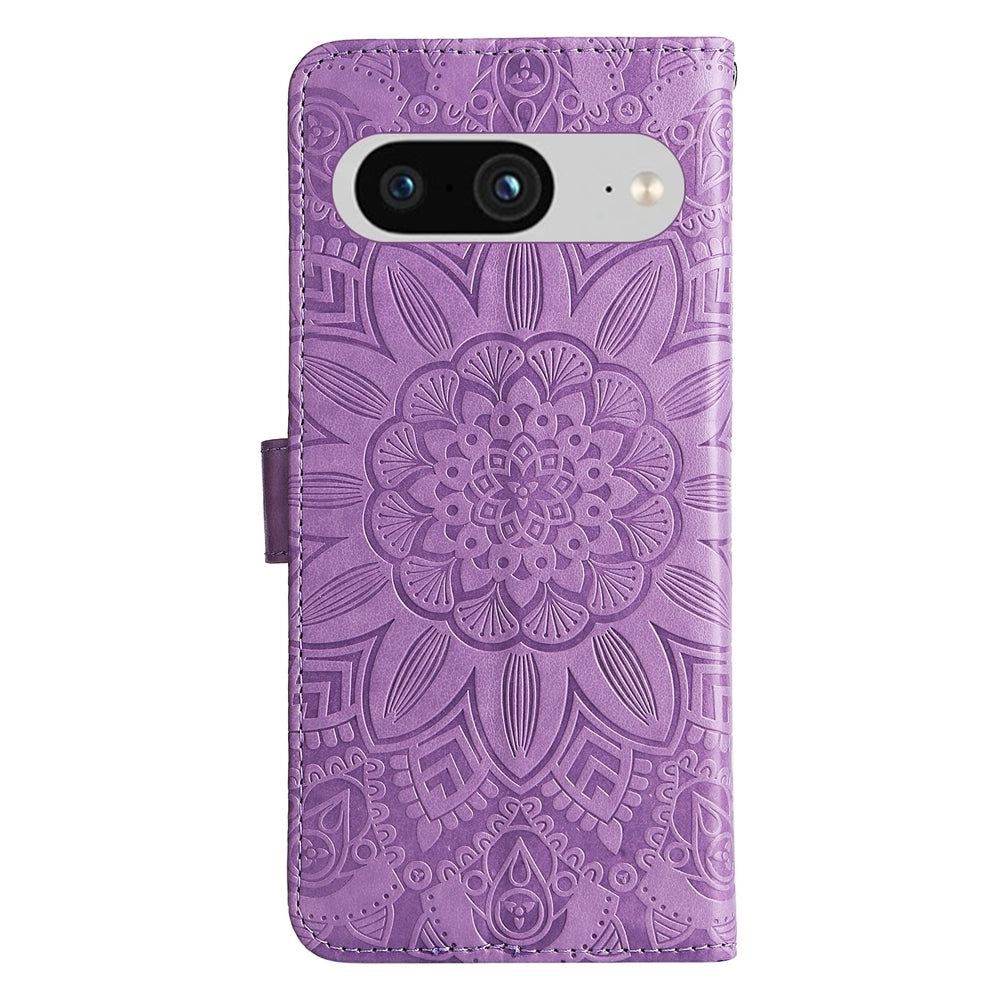 Google Pixel 8 Sunflower Embossed Leather Wallet Phone Case with Kickstand and Card Holder