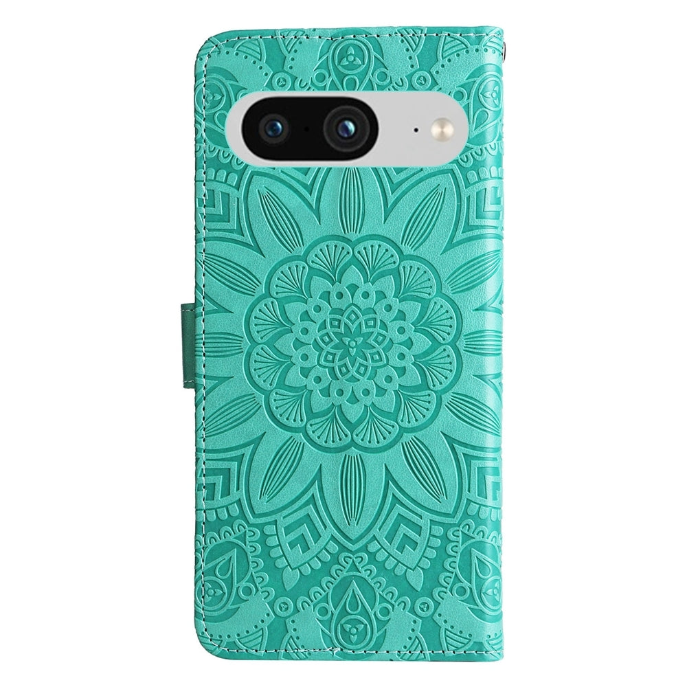 Google Pixel 8 Sunflower Embossed Leather Wallet Phone Case with Kickstand and Card Holder