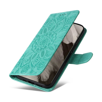 Google Pixel 8 Sunflower Embossed Leather Wallet Phone Case with Kickstand and Card Holder