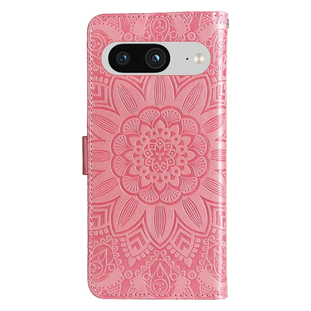 Google Pixel 8 Sunflower Embossed Leather Wallet Phone Case with Kickstand and Card Holder