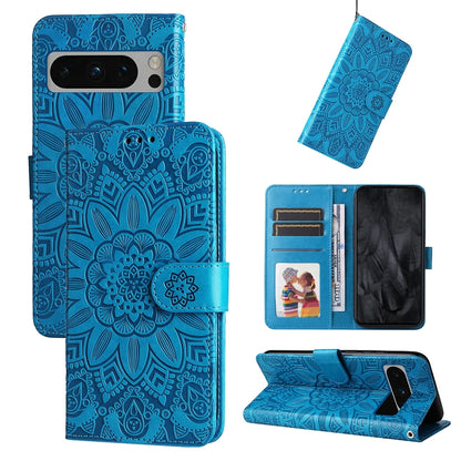 Google Pixel 8 Pro Sunflower Embossed Leather Wallet Phone Case with Kickstand and Card Holder