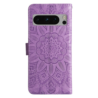 Google Pixel 8 Pro Sunflower Embossed Leather Wallet Phone Case with Kickstand and Card Holder