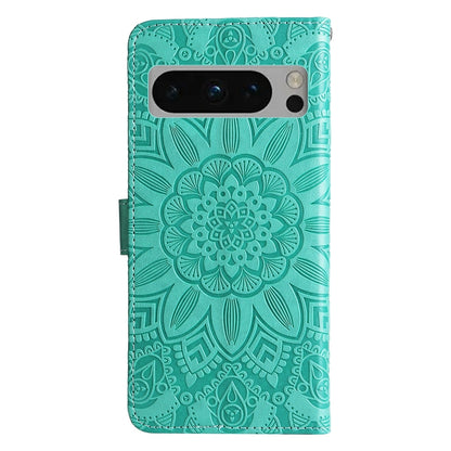 Google Pixel 8 Pro Sunflower Embossed Leather Wallet Phone Case with Kickstand and Card Holder