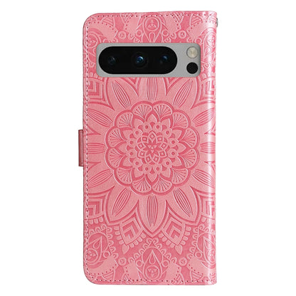 Google Pixel 8 Pro Sunflower Embossed Leather Wallet Phone Case with Kickstand and Card Holder