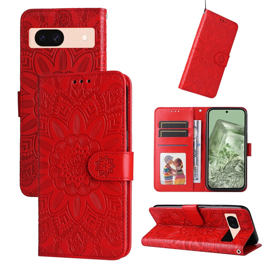 Google Pixel 8a Sunflower Embossed Leather Wallet Phone Case with Kickstand and Card Holder