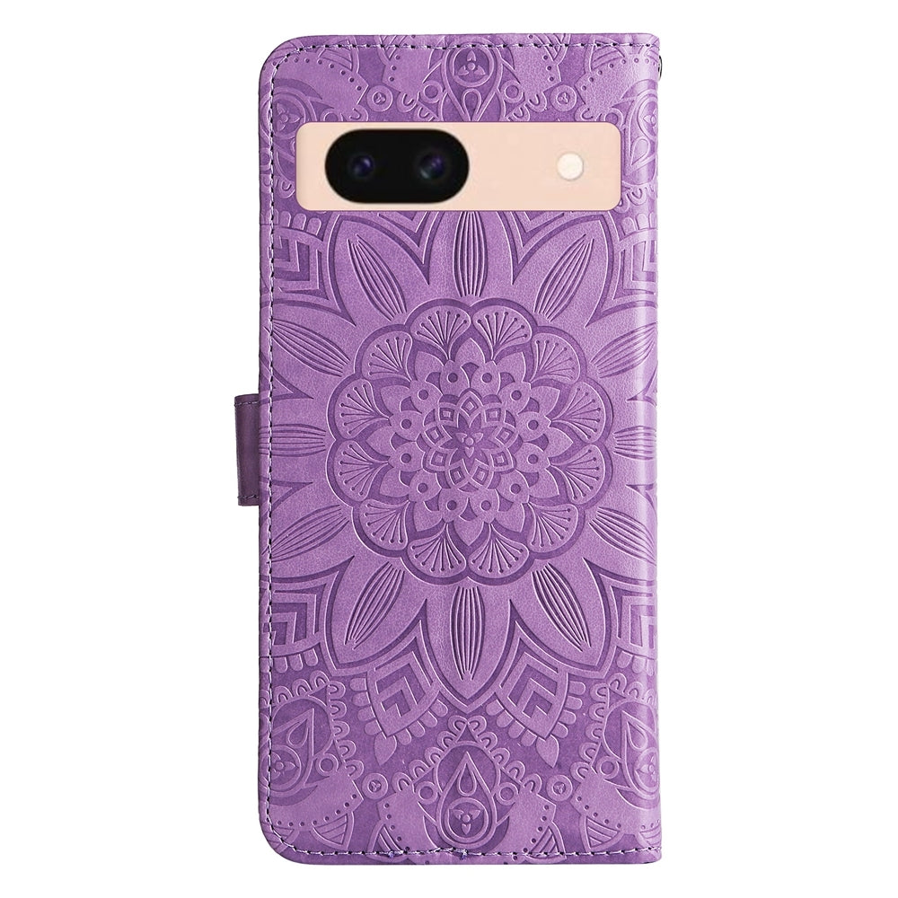 Google Pixel 8a Sunflower Embossed Leather Wallet Phone Case with Kickstand and Card Holder