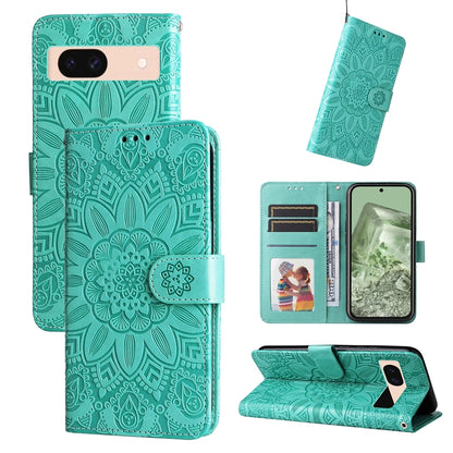 Google Pixel 8a Sunflower Embossed Leather Wallet Phone Case with Kickstand and Card Holder