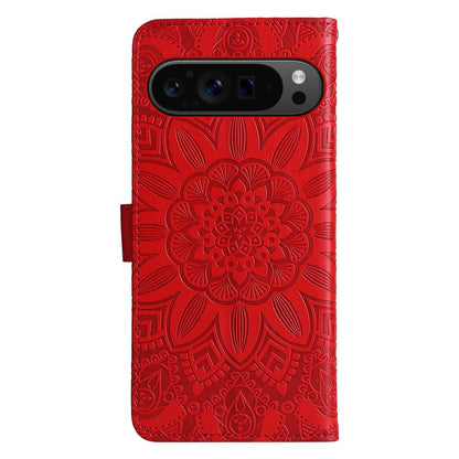 Google Pixel 9 Pro Sunflower Embossed Leather Wallet Phone Case with Kickstand and Card Holder