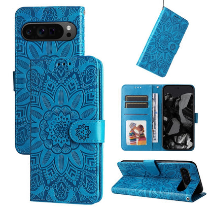 Google Pixel 9 Pro Sunflower Embossed Leather Wallet Phone Case with Kickstand and Card Holder