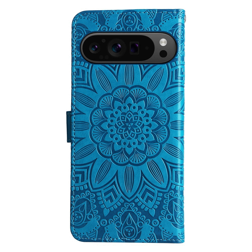 Google Pixel 9 Pro Sunflower Embossed Leather Wallet Phone Case with Kickstand and Card Holder