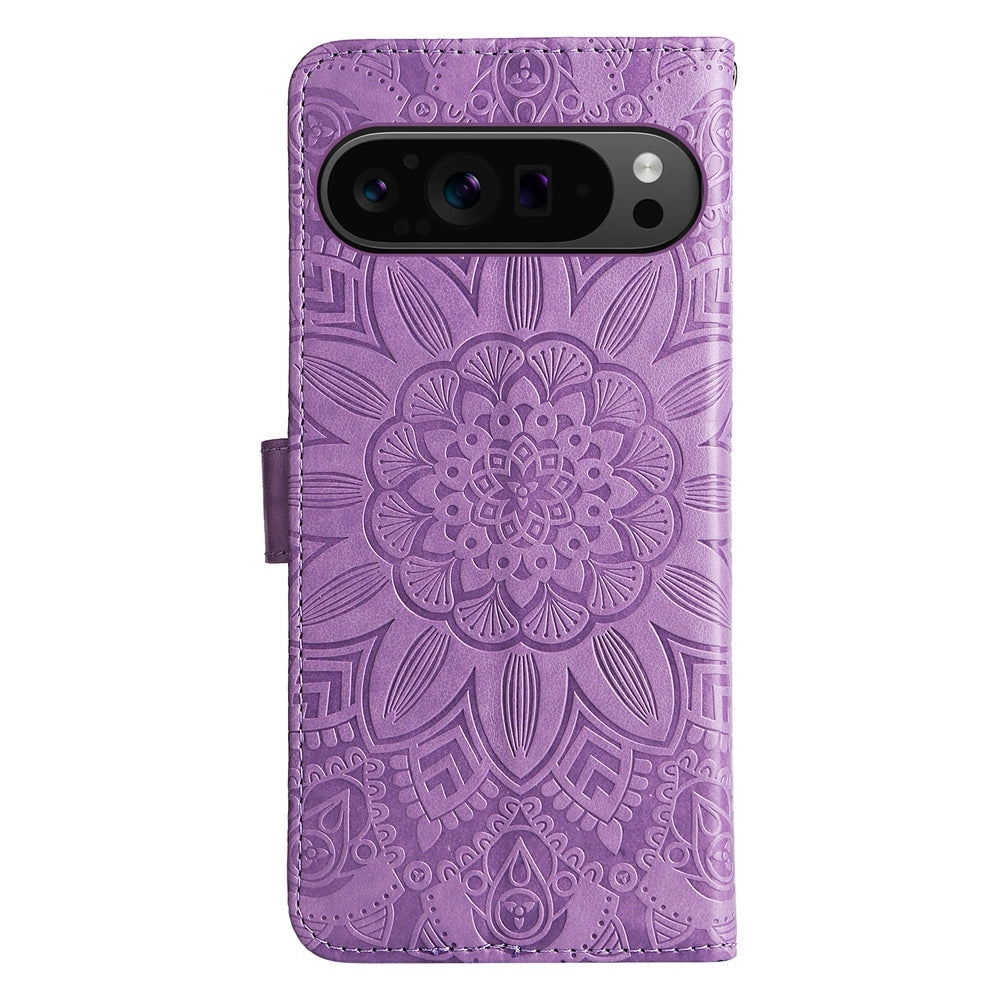 Google Pixel 9 Pro Sunflower Embossed Leather Wallet Phone Case with Kickstand and Card Holder