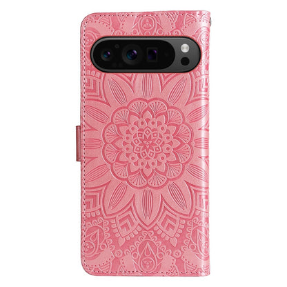 Google Pixel 9 Pro Sunflower Embossed Leather Wallet Phone Case with Kickstand and Card Holder