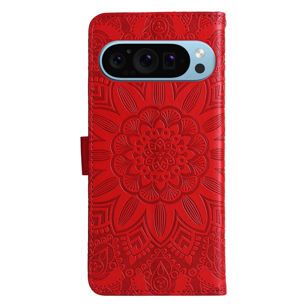 Google Pixel 9 Sunflower Embossed Leather Wallet Phone Case with Kickstand and Card Holder