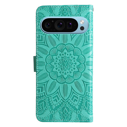 Google Pixel 9 Sunflower Embossed Leather Wallet Phone Case with Kickstand and Card Holder