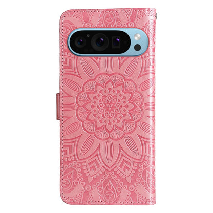 Google Pixel 9 Sunflower Embossed Leather Wallet Phone Case with Kickstand and Card Holder