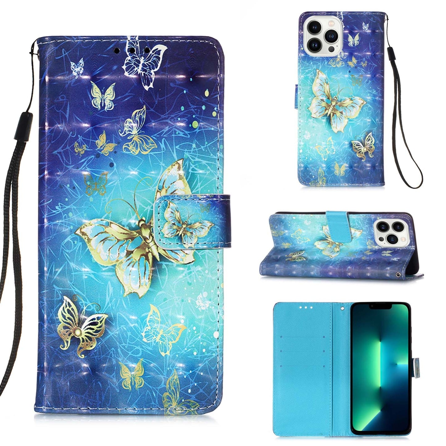 iPhone 15 Pro Max Leather Flip Phone Case with 3D Painted Design, Card Holder, Wallet & Stand Function - Durable Protection & Easy Access