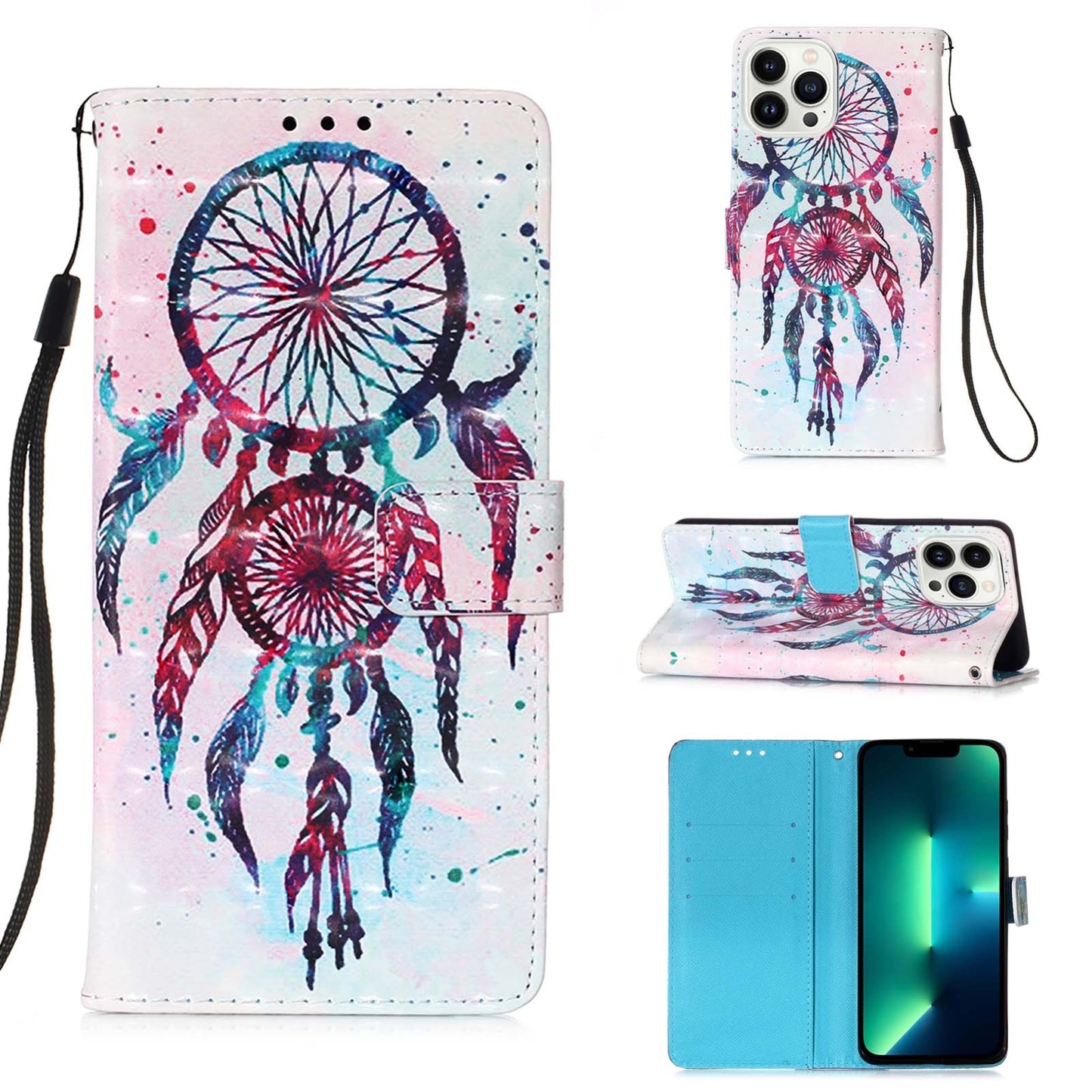 iPhone 15 Pro Max Leather Flip Phone Case with 3D Painted Design, Card Holder, Wallet & Stand Function - Durable Protection & Easy Access