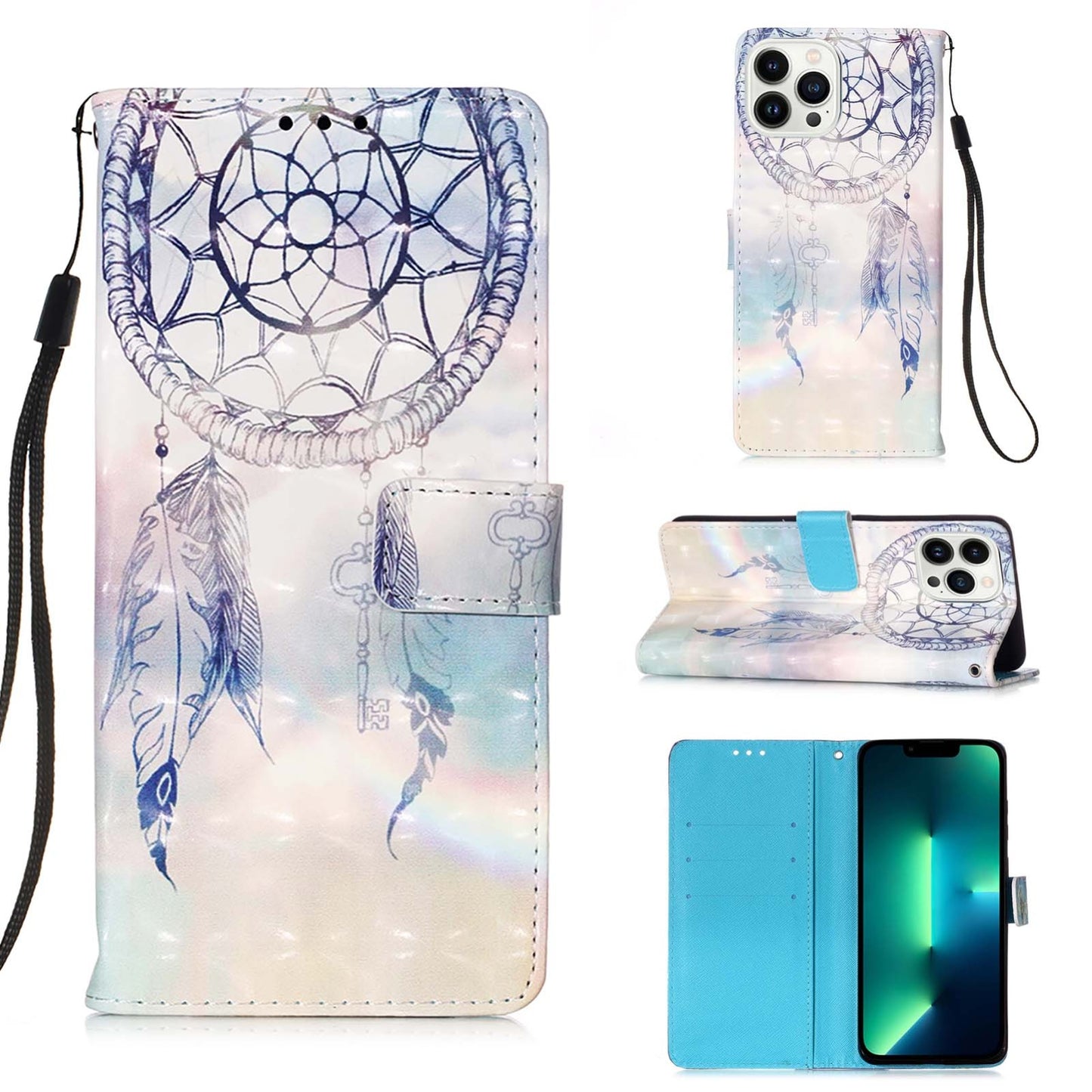 iPhone 15 Pro Max Leather Flip Phone Case with 3D Painted Design, Card Holder, Wallet & Stand Function - Durable Protection & Easy Access