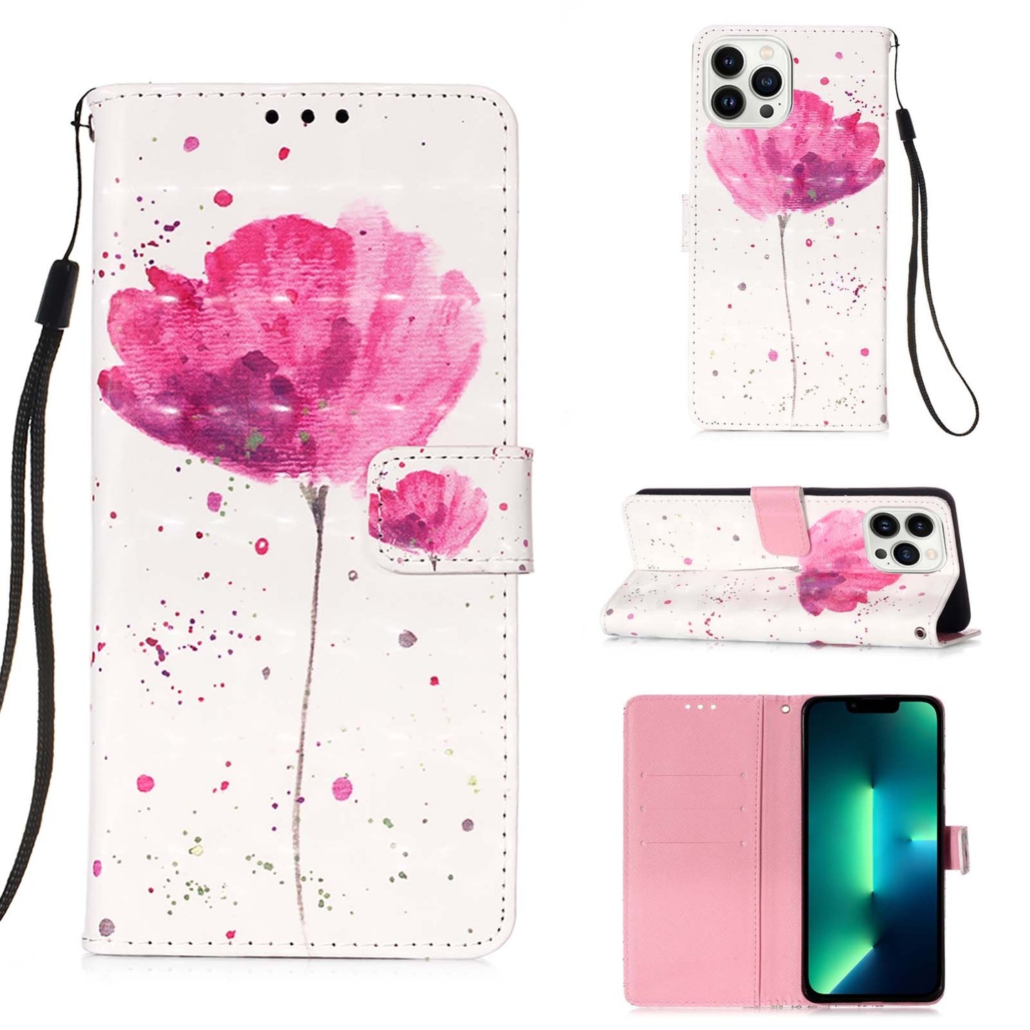 iPhone 15 Pro Max Leather Flip Phone Case with 3D Painted Design, Card Holder, Wallet & Stand Function - Durable Protection & Easy Access