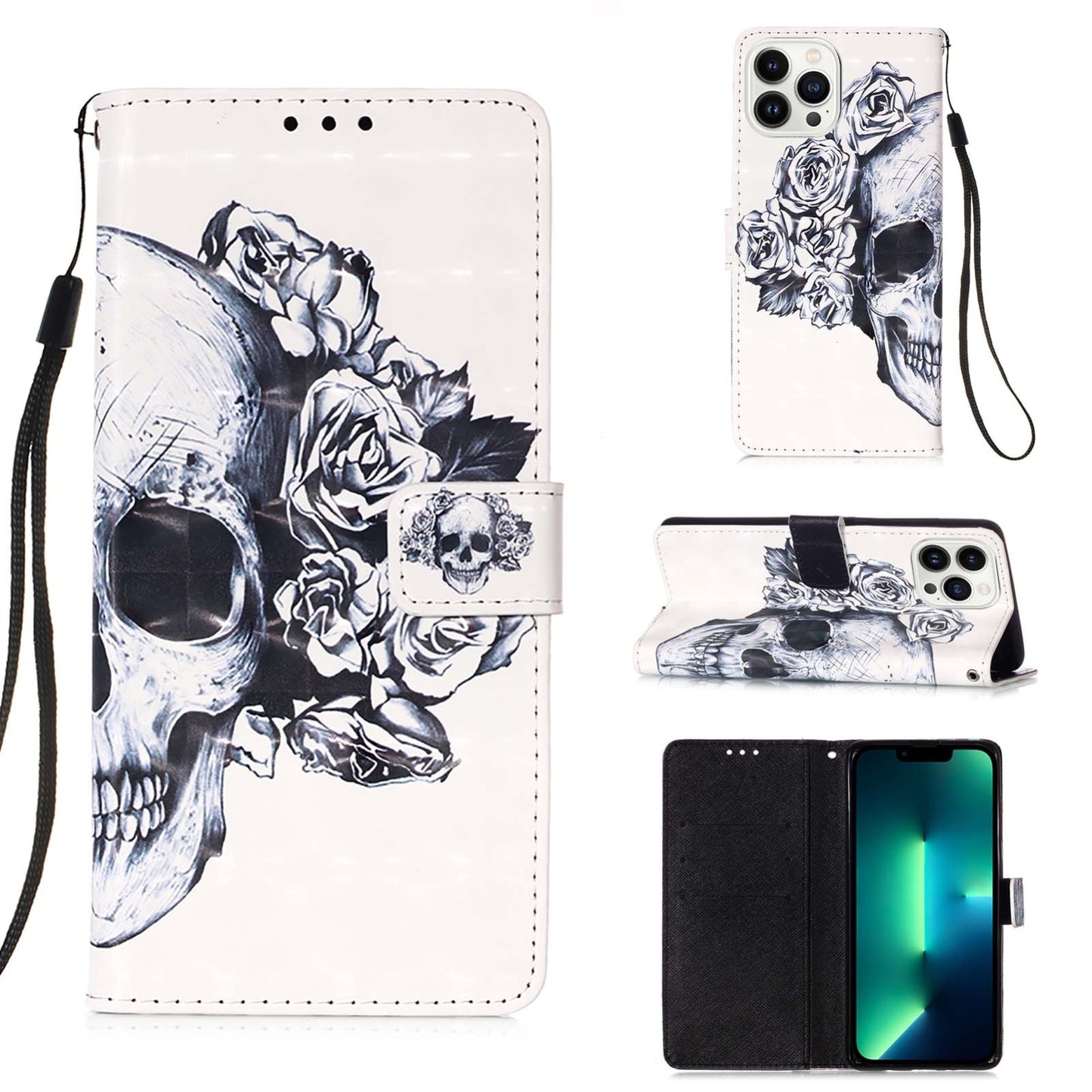 iPhone 15 Pro Max Leather Flip Phone Case with 3D Painted Design, Card Holder, Wallet & Stand Function - Durable Protection & Easy Access