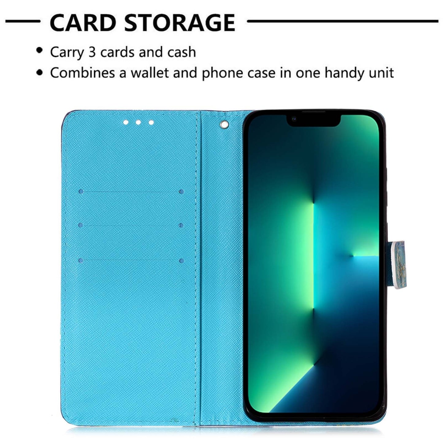 iPhone 15 Pro Leather Flip Phone Case with 3D Painted Design, Card Holder, Wallet & Stand Function - Durable Protection & Easy Access