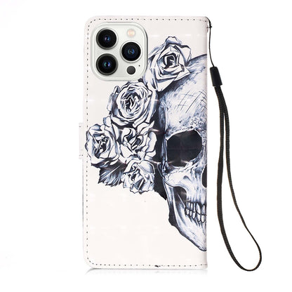 iPhone 15 Pro Leather Flip Phone Case with 3D Painted Design, Card Holder, Wallet & Stand Function - Durable Protection & Easy Access