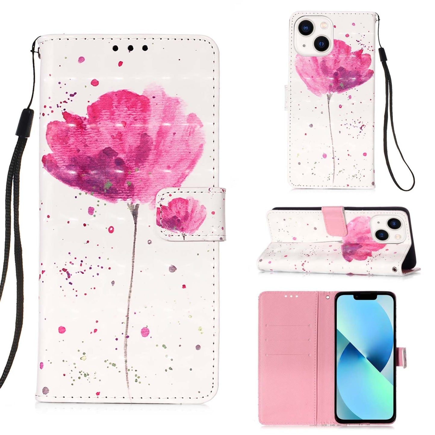 iPhone 15 Plus Leather Flip Phone Case with 3D Painted Design, Card Holder, Wallet & Stand Function - Durable Protection & Easy Access