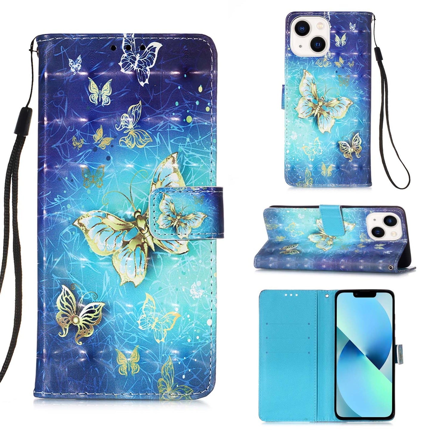 iPhone 15 Leather Flip Phone Case with 3D Painted Design, Card Holder, Wallet & Stand Function - Durable Protection & Easy Access