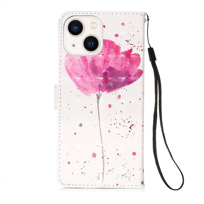 iPhone 15 Leather Flip Phone Case with 3D Painted Design, Card Holder, Wallet & Stand Function - Durable Protection & Easy Access