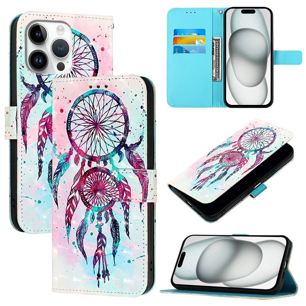 iPhone 16 Pro Max Leather Flip Phone Case with 3D Painted Design, Card Holder, Wallet & Stand Function - Durable Protection & Easy Access