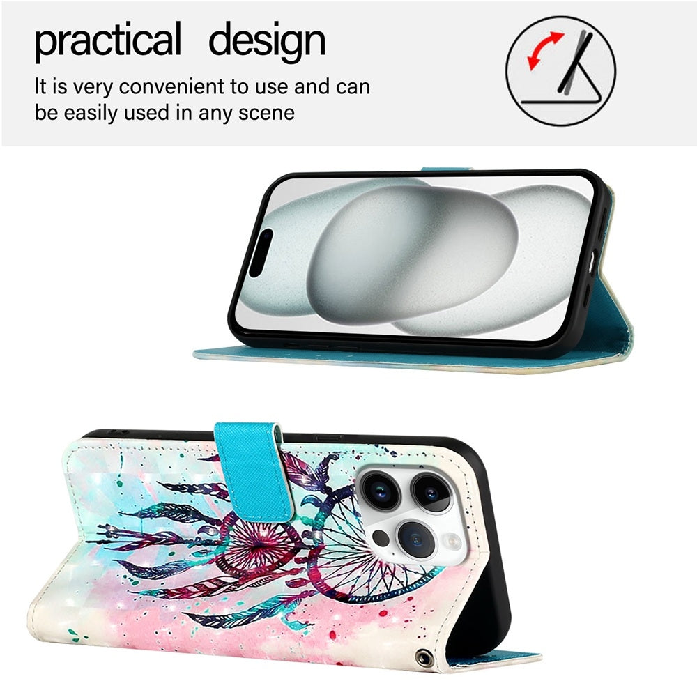 iPhone 16 Pro Max Leather Flip Phone Case with 3D Painted Design, Card Holder, Wallet & Stand Function - Durable Protection & Easy Access