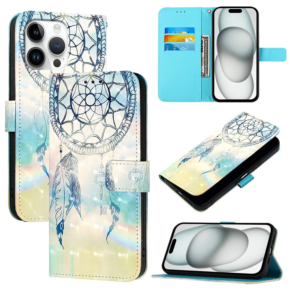iPhone 16 Pro Max Leather Flip Phone Case with 3D Painted Design, Card Holder, Wallet & Stand Function - Durable Protection & Easy Access