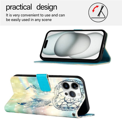 iPhone 16 Pro Max Leather Flip Phone Case with 3D Painted Design, Card Holder, Wallet & Stand Function - Durable Protection & Easy Access