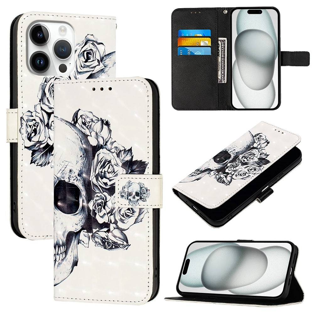 iPhone 16 Pro Max Leather Flip Phone Case with 3D Painted Design, Card Holder, Wallet & Stand Function - Durable Protection & Easy Access