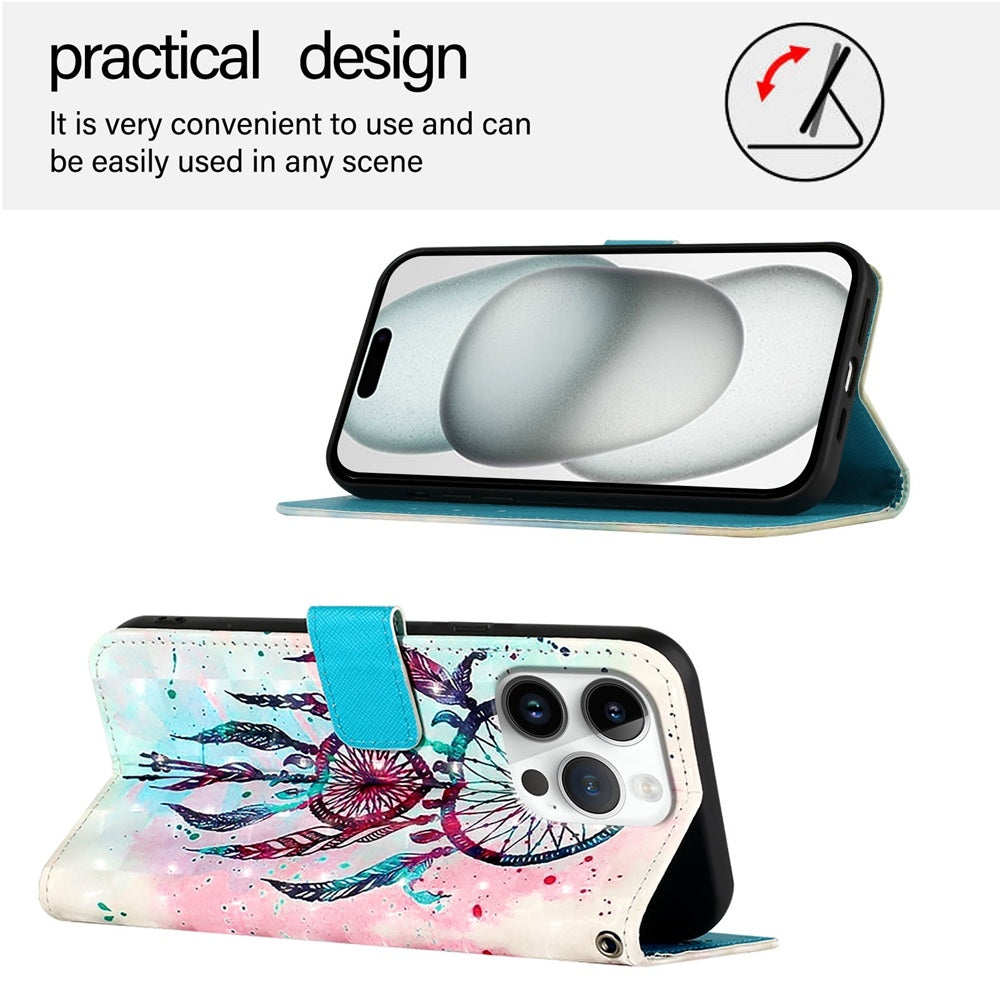 iPhone 16 Pro Leather Flip Phone Case with 3D Painted Design, Card Holder, Wallet & Stand Function - Durable Protection & Easy Access