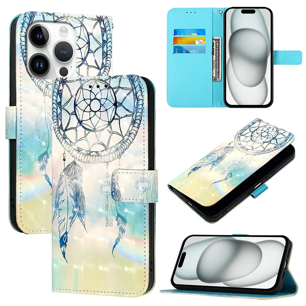 iPhone 16 Pro Leather Flip Phone Case with 3D Painted Design, Card Holder, Wallet & Stand Function - Durable Protection & Easy Access