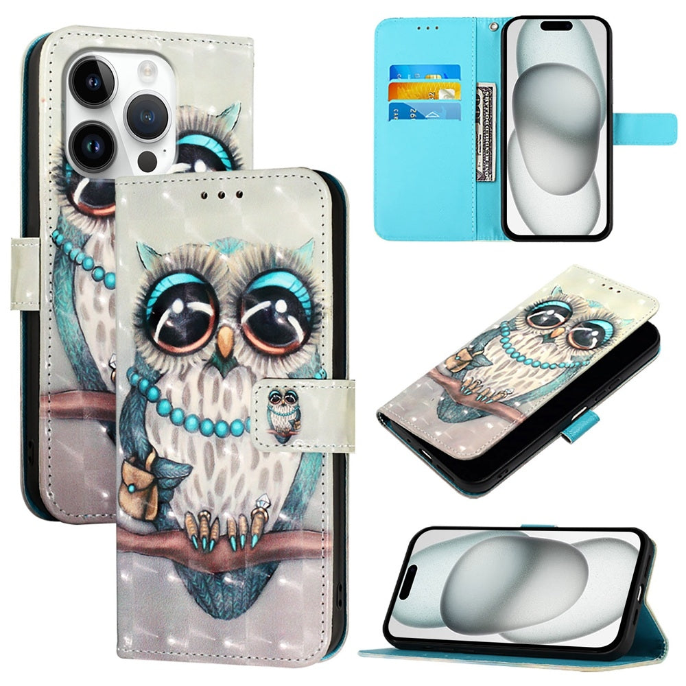 iPhone 16 Pro Leather Flip Phone Case with 3D Painted Design, Card Holder, Wallet & Stand Function - Durable Protection & Easy Access