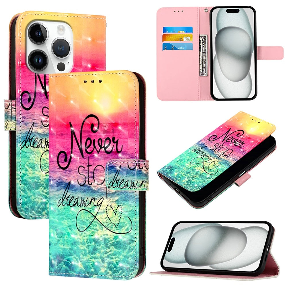 iPhone 16 Pro Leather Flip Phone Case with 3D Painted Design, Card Holder, Wallet & Stand Function - Durable Protection & Easy Access