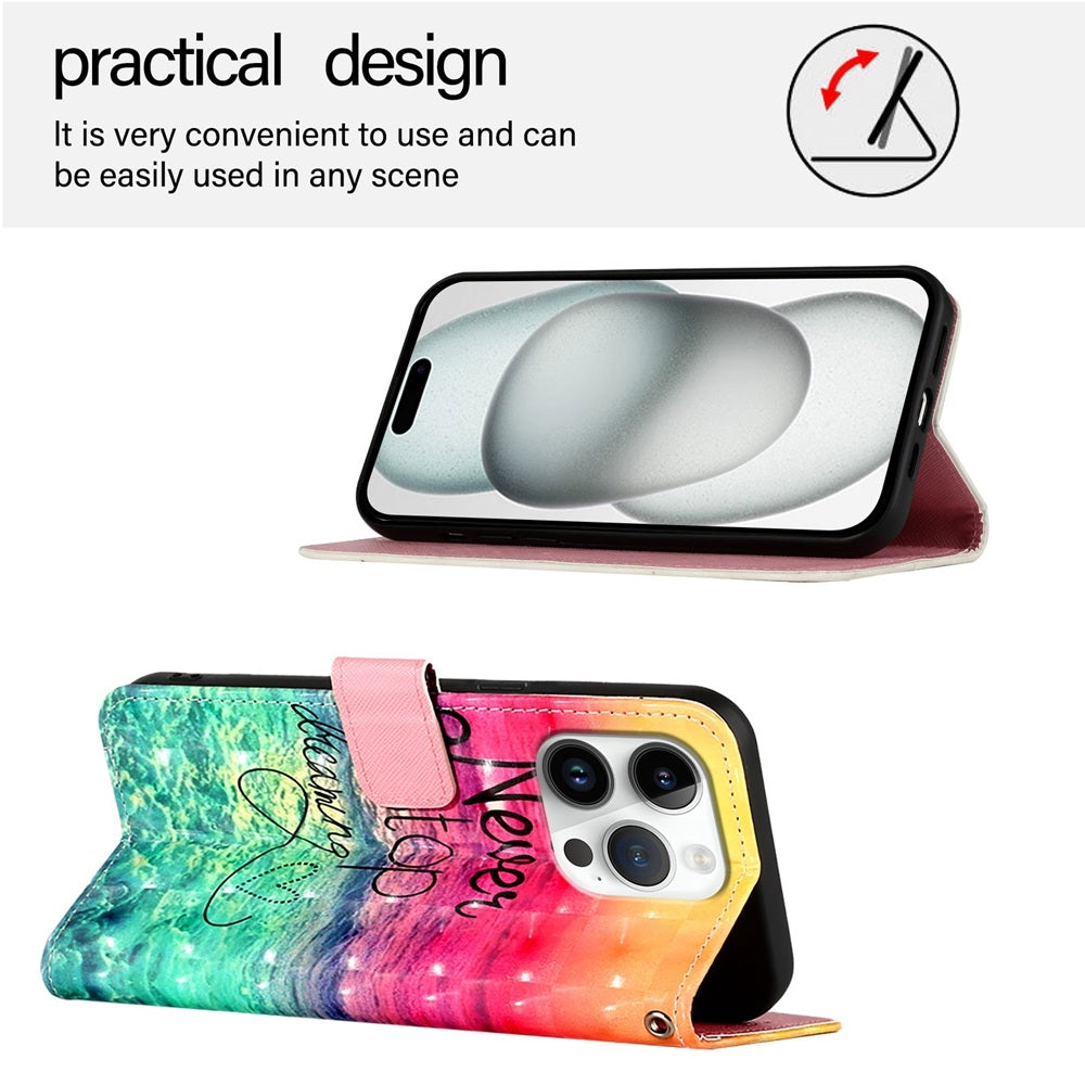 iPhone 16 Pro Leather Flip Phone Case with 3D Painted Design, Card Holder, Wallet & Stand Function - Durable Protection & Easy Access