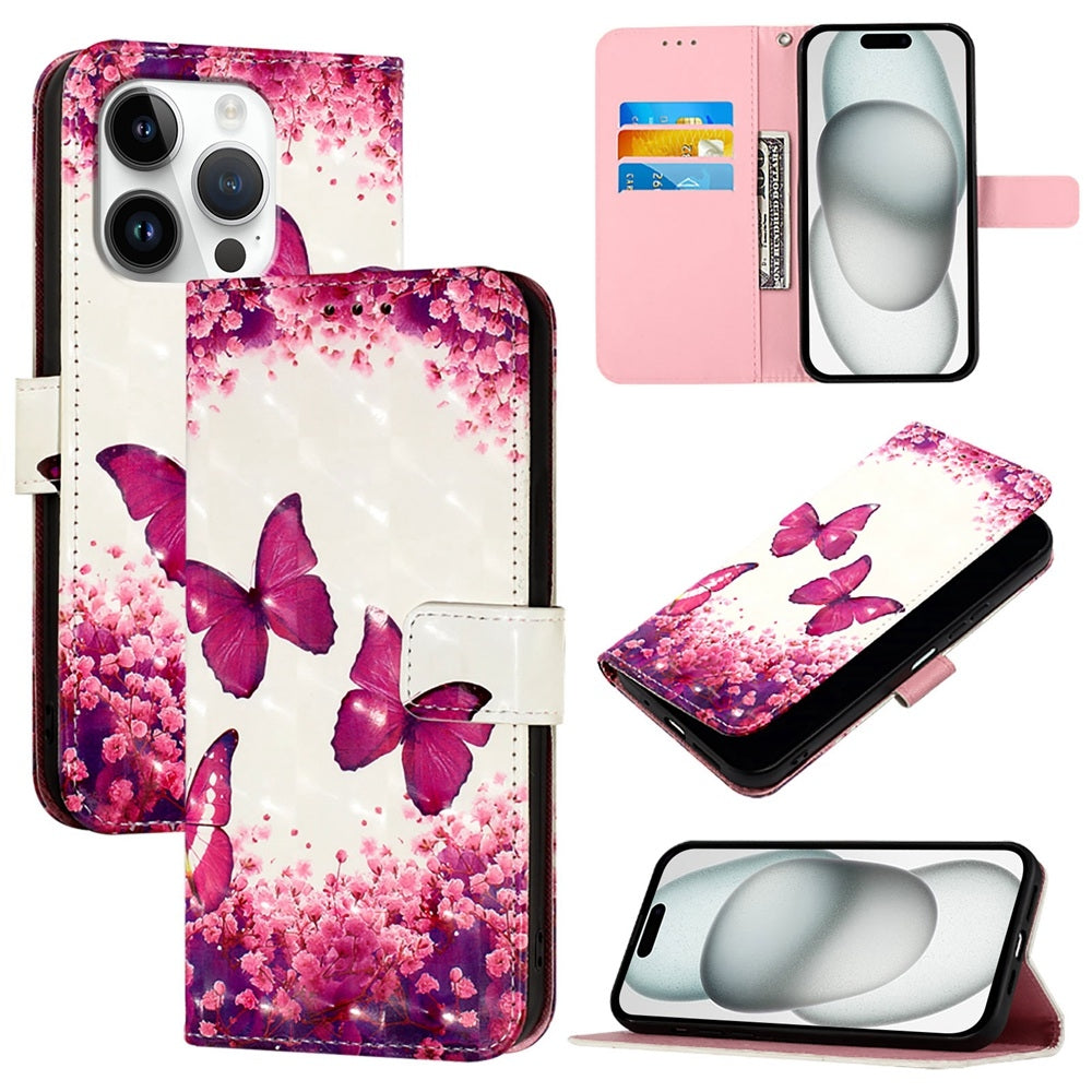 iPhone 16 Pro Leather Flip Phone Case with 3D Painted Design, Card Holder, Wallet & Stand Function - Durable Protection & Easy Access