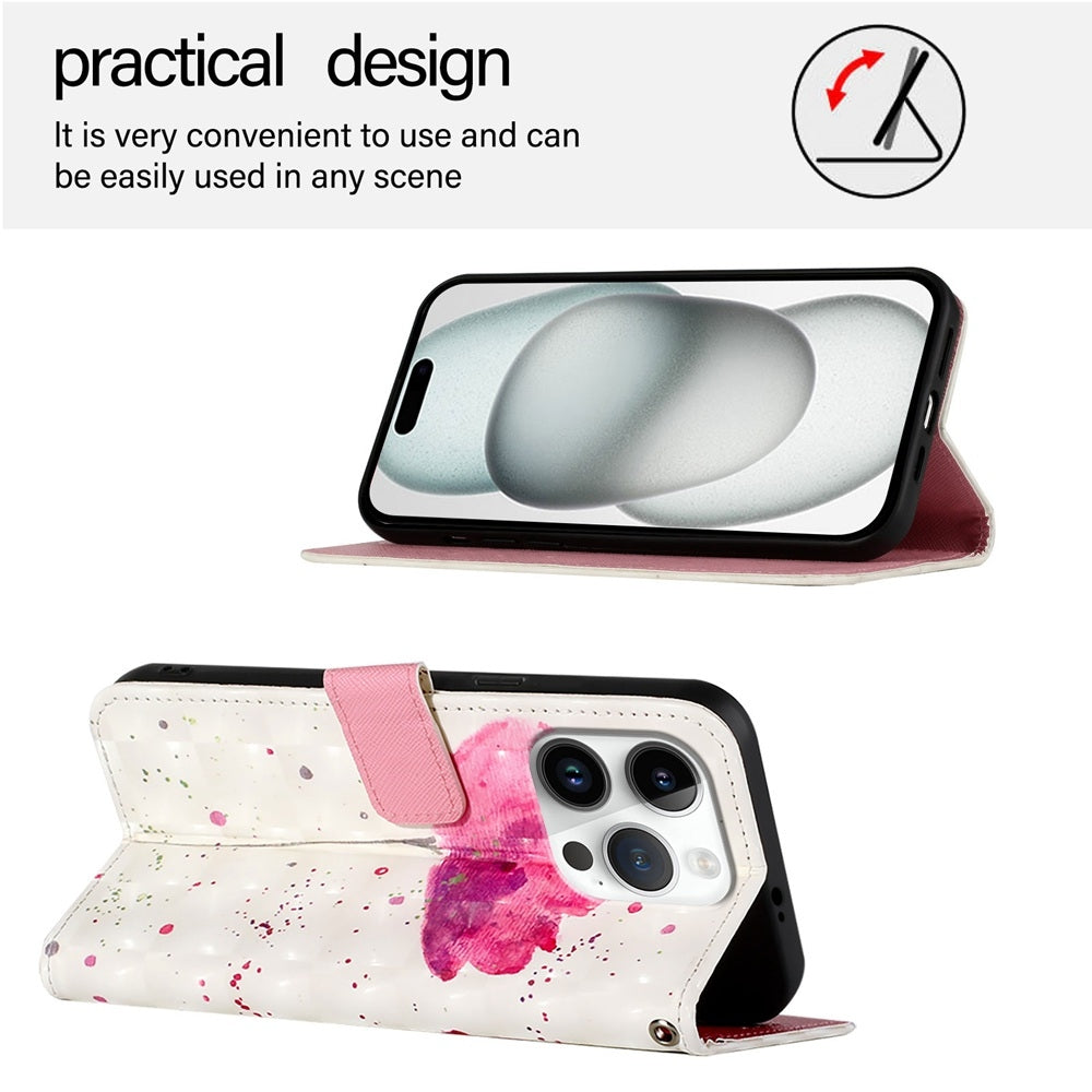iPhone 16 Pro Leather Flip Phone Case with 3D Painted Design, Card Holder, Wallet & Stand Function - Durable Protection & Easy Access
