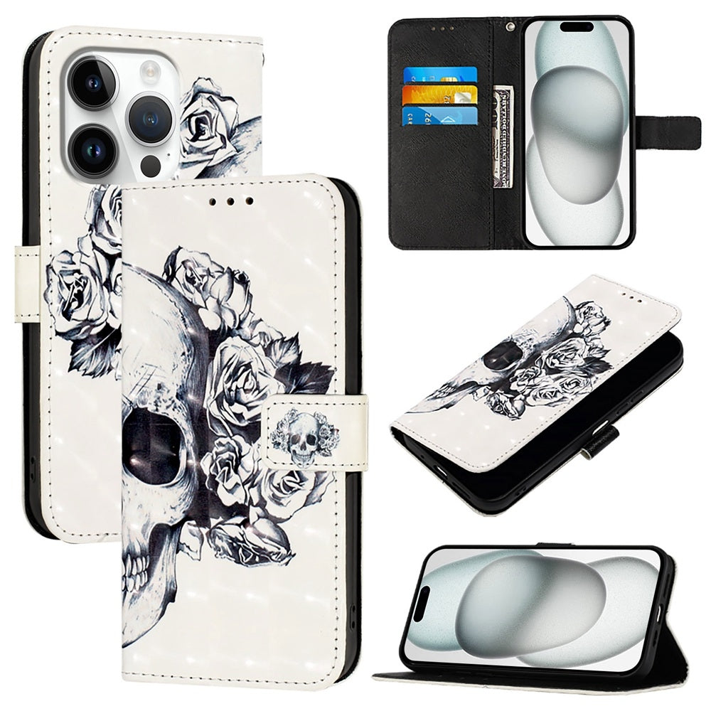 iPhone 16 Pro Leather Flip Phone Case with 3D Painted Design, Card Holder, Wallet & Stand Function - Durable Protection & Easy Access