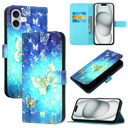 iPhone 16 Plus Leather Flip Phone Case with 3D Painted Design, Card Holder, Wallet & Stand Function - Durable Protection & Easy Access