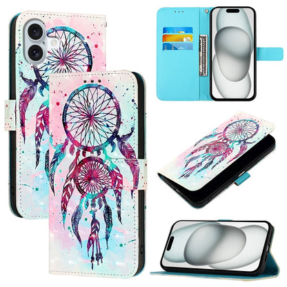 iPhone 16 Plus Leather Flip Phone Case with 3D Painted Design, Card Holder, Wallet & Stand Function - Durable Protection & Easy Access