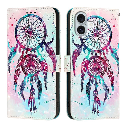 iPhone 16 Plus Leather Flip Phone Case with 3D Painted Design, Card Holder, Wallet & Stand Function - Durable Protection & Easy Access