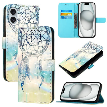 iPhone 16 Plus Leather Flip Phone Case with 3D Painted Design, Card Holder, Wallet & Stand Function - Durable Protection & Easy Access