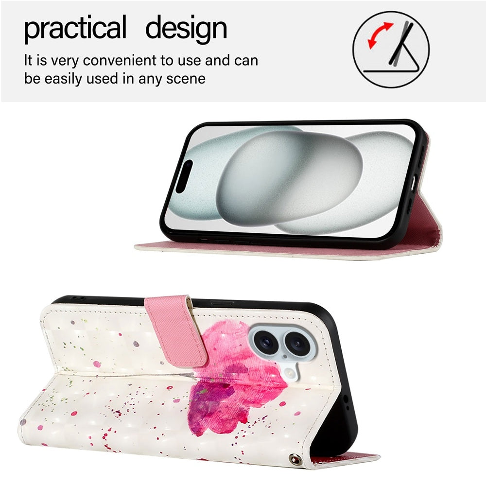 iPhone 16 Plus Leather Flip Phone Case with 3D Painted Design, Card Holder, Wallet & Stand Function - Durable Protection & Easy Access